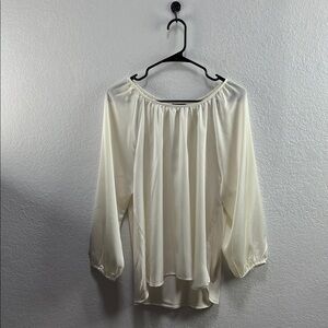 Ann Taylor Women’s Cream Peasant Blouse Sz L Lightweight Flowy Business Chic